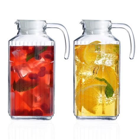 Buy Glass Pitcher With Lid Set Of 2 Glass Water Pitcher 55oz Cold