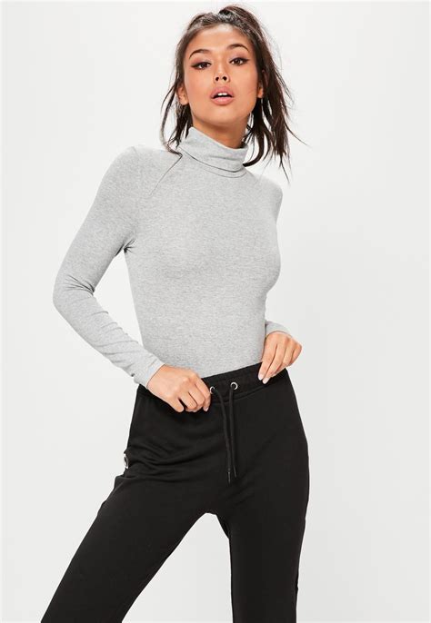 Missguided Grey Long Sleeve Turtle Neck Bodysuit 22 00 Turtle