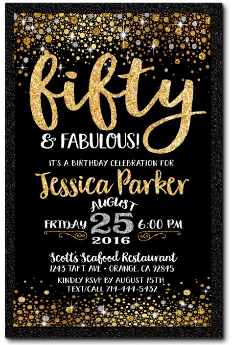 Gold Glitter Fifty And Fabulous 50th Birthday Invitations [di 444