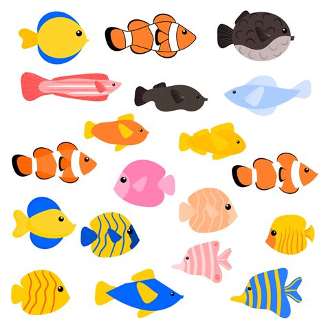 vários tipos de coleta de peixes conjunto de clipart de peixe