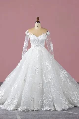 Classic Beaded Lace Cathedral Train Wedding Ball Gown Lunss