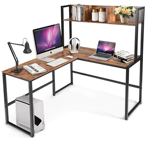 Buy Tangkula Reversible L Shaped Desk With Hutch Space Saving Corner