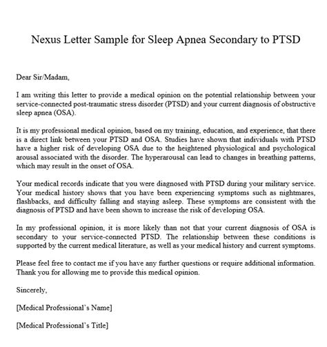 Sample Nexus Letter For Sleep Apnea Secondary To Ptsd Culturo Pedia