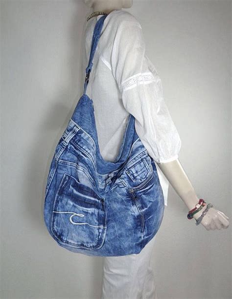 Denim Bag Hobo Slouchy Oversized Large Handbag Recycled Up Cycled Jeans