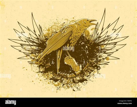 vector vintage poster with raven Stock Photo - Alamy