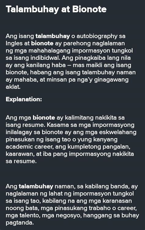 Ano Ang Pagkaka Iba At Pagkaka Pareho Ng Bionote At Talambuhay