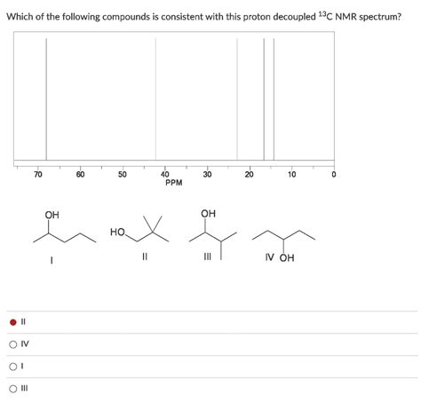 Solved Which Of The Following Compounds Is Consistent With This Proton Decoupled 13c Nmr