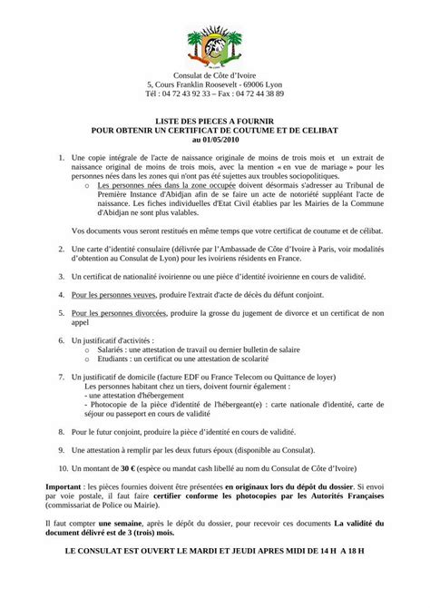 PDF Dossier De Demande De Certificat De Coutume Et De C