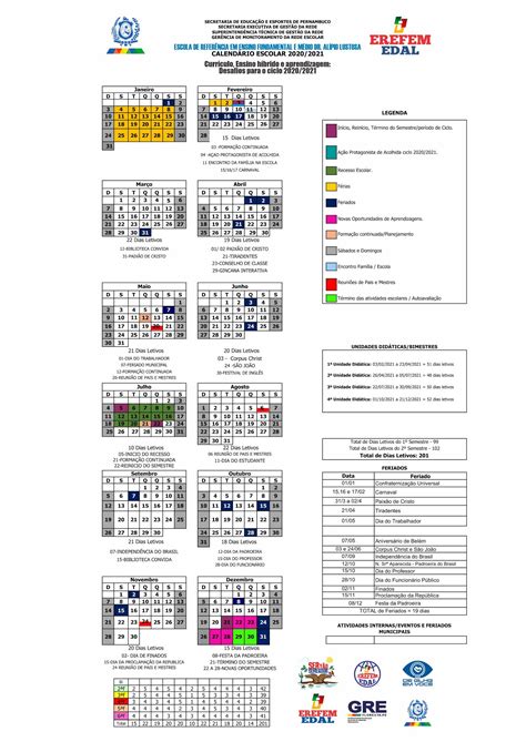 CalendÁrio Escolar 2021