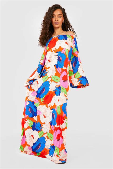 Abstract Floral Maxi Smock Dress Boohoo Uk