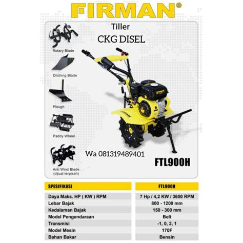 Jual Mesin Bajak Tanah Mini Tiller Cultivator Firman FTL900H FTL 900H