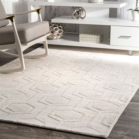 Brayden Studio Schuykill Geometric Handmade Tufted Off White Area Rug