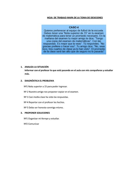 Hoja De Trabajo Proceso De Toma De Decisiones Hoja De Trabajo Mapa