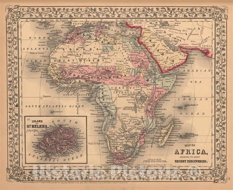 Historic Map Map Of Africa Showing Its Most Recent Discoveries 1867