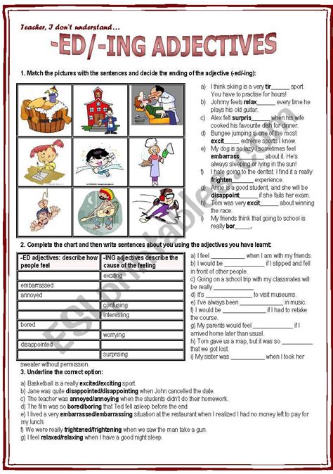 Ed And Ing Adjectives Worksheets