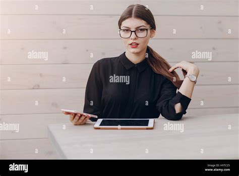 Beautiful Brunette With Glasses Stock Photo Alamy