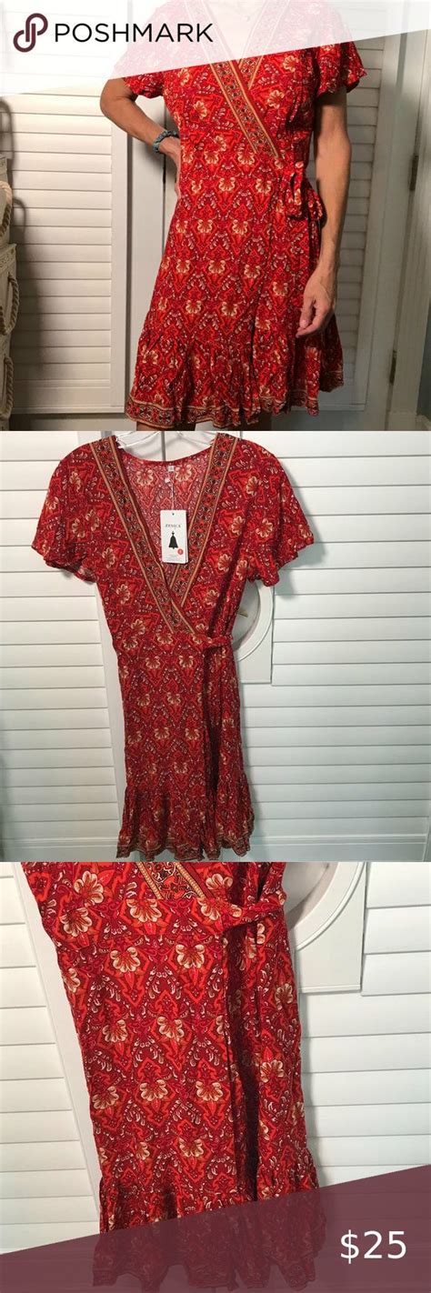 NWT Zesica V Neck Red Floral Midi Wrap Dress S Midi Wrap Dress Plus