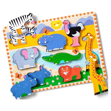 Melissa Doug Safari Wooden Chunky Puzzle 8 Pieces FSC Certified