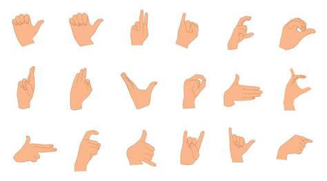 Set Of Different Hand Gestures Hand Sign Vector Illustrations Of Hand