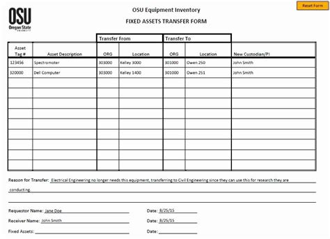 Fixed Asset Template Worksheet