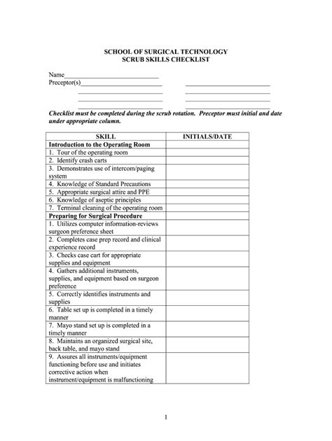 School Of Surgical Technologists Scrub Skills Checklist Fill And Sign