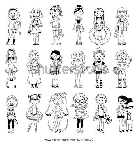 Big Set Cute Characters Cartoon Girls Stock Vector Royalty Free 629066522 Shutterstock