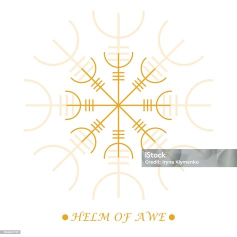 Helm Of Awe Or Helm Of Terror Sign Aegishjalmur In Golden Color On