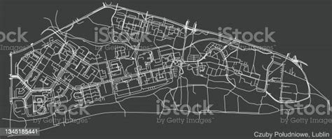 Ilustración De Mapa De Carreteras De Calles Negativo Oscuro Del Distrito De Czuby Południowe De