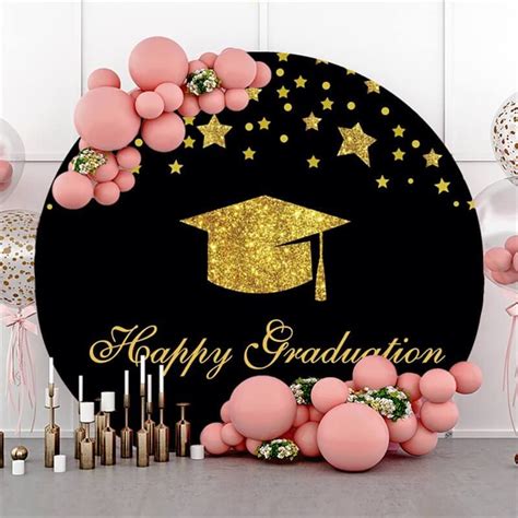 Black Circle Glitter Star Happy Graduation Backdrop Lofaris Graduation Backdrop Graduation