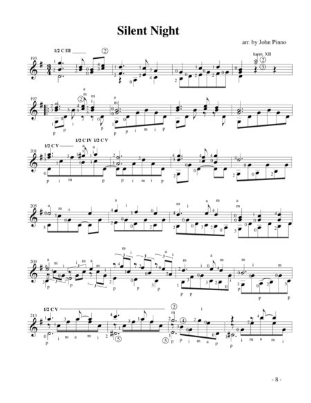 Silent Night For Solo Classical Guitar Arr John Pinno By Traditional