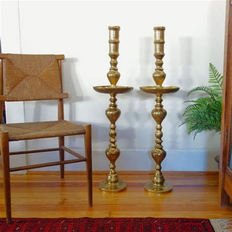 Large Brass Floor Candlesticks Vintage Pair Altar Candle Holders Extra Large 39 Inches