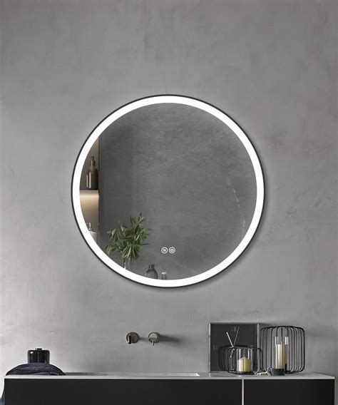 Premium Black Framed Round Led Mirror With Demister 3 Colour Selectio