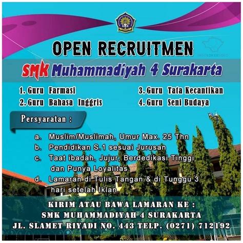 Lowongan Kerja Smk Muhammadiyah Surakarta Info Loker Solo