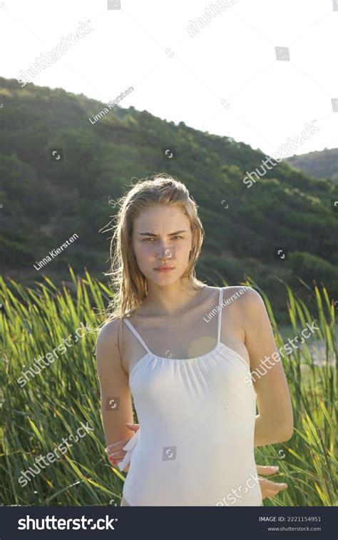 Blonde Sexy Model White Bikini Standing Stock Photo Shutterstock