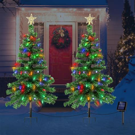 Reyeeinc Solar Christmas Trees With Lights 1000ma Solar Powered Waterproof 3 6ft Outside Xmas