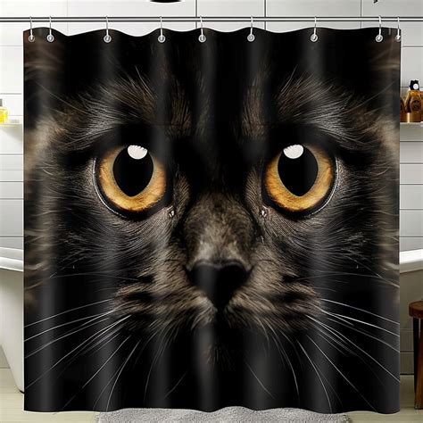 Highly Detailed Cat Face Shower Curtain Realistic Photo Design Premium