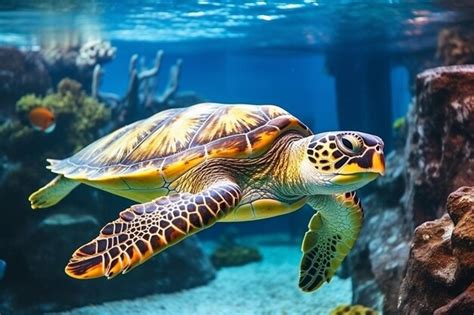 Las Tortugas Marinas Nadan A Lo Largo De Los Arrecifes De Coral En El