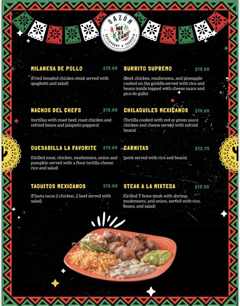 Menu At El Sazon Mexicano Restaurant Salisbury