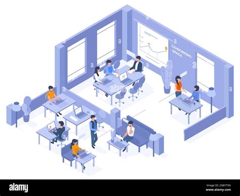 Coworking Isometric Office Freelancer Coworkers In Open Office Space