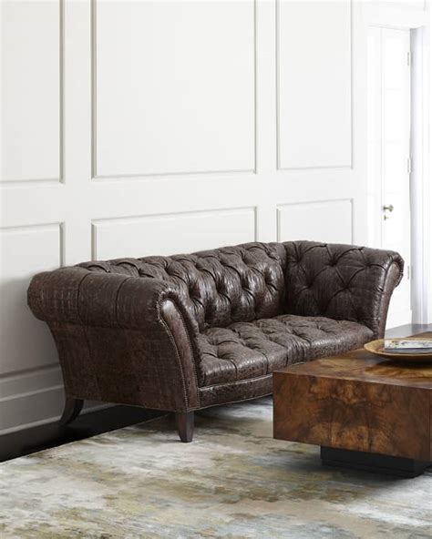 Oak Leather Recamier Sofa 90.25" | Neiman Marcus