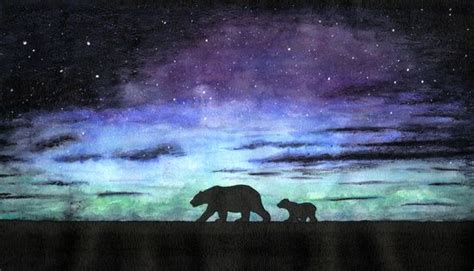 Aurora Borealis And Polar Bears Black Version Art Print Aurora