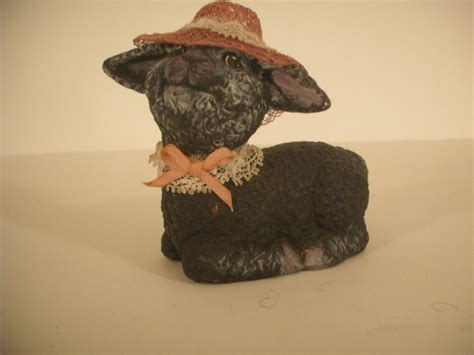 Ceramic Figurine Black Sheep With Real Hat By Maplehillceramics