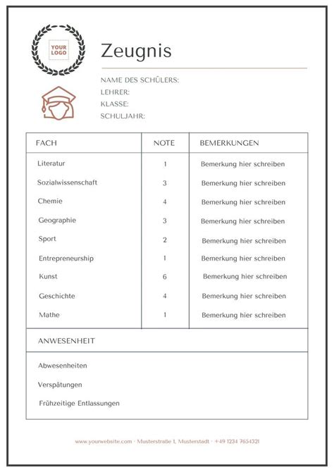 Anpassbare Vorlagen für Zeugnisse