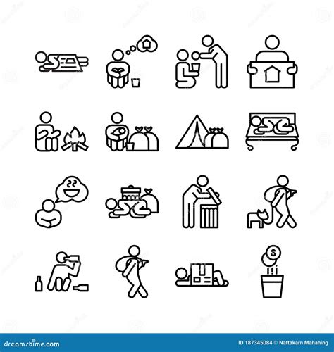 Homeless People Icon Set Stock Vector Illustration Of Design 187345084