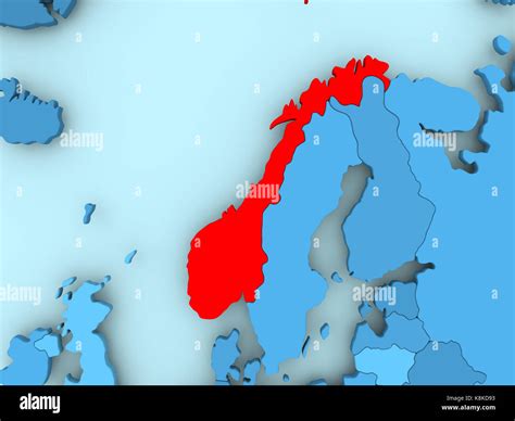 Norway In Red On Blue Political Map 3D Illustration Stock Photo Alamy