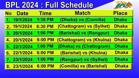 BPL 2024 Schedule BPL Time Table 2024 Bangladesh Premier League