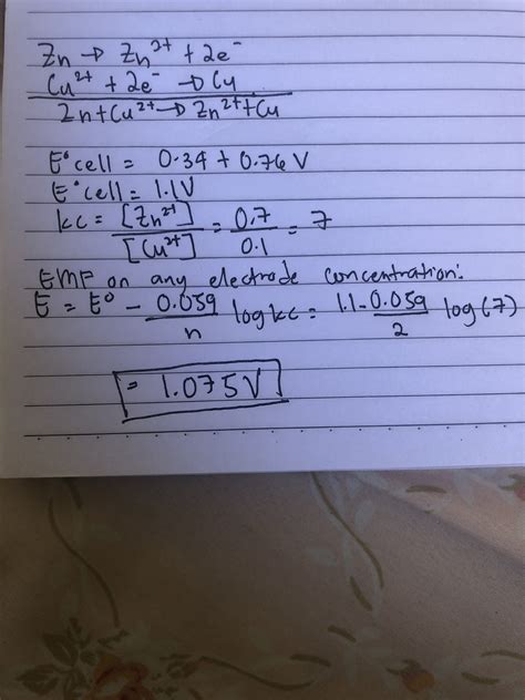 Solved Calculate The Emf Of A Cell Using The Nernst Equation Zn Zn