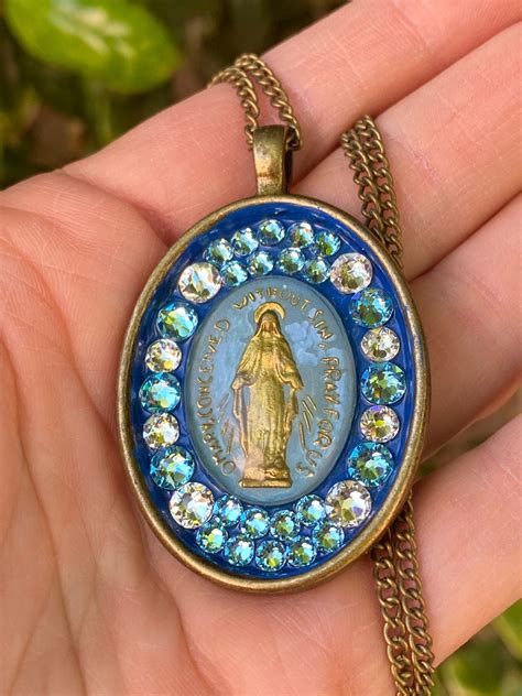 Miraculous Medal Necklace Miraculous Medal Pendant Blessed Etsy