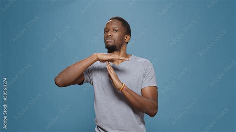 African American Man Doing Timeout Gesture With T Shape Hands