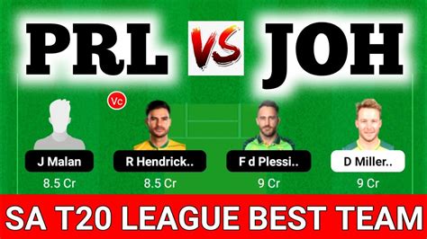 Prl Vs Joh Dream Prediction Joh Vs Prl Dream Paarl Vs